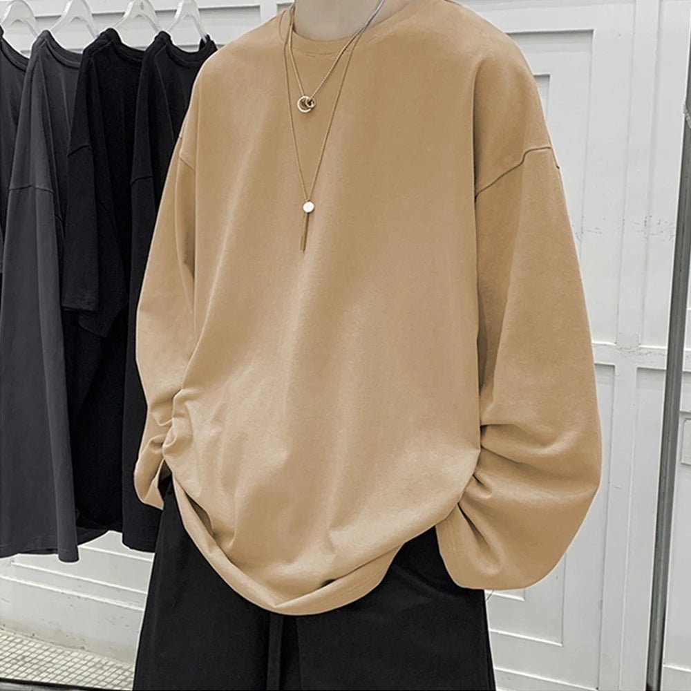 Cotton Oversize Men's Women T-shirt Man Long sleeves Pure Color Men t shirt T-shirts For Male Female Tops - Clothesfassion.store