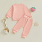 Cute Toddler Girl Autumn Ensemble Adorable Strawberry Embroidered Crew Neck Sweatshirt with Matching Long Pants 2 - Piece Set - Clothesfassion.store
