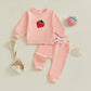Cute Toddler Girl Autumn Ensemble Adorable Strawberry Embroidered Crew Neck Sweatshirt with Matching Long Pants 2 - Piece Set - Clothesfassion.store