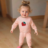 Cute Toddler Girl Autumn Ensemble Adorable Strawberry Embroidered Crew Neck Sweatshirt with Matching Long Pants 2 - Piece Set - Clothesfassion.store