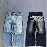 Deeptown Vintage Letter Print Women Man Jeans Y2k Harajuku Washed Wide Leg American Style Denim Pants Baggy Hip Hop Streetwear - Clothesfassion.store