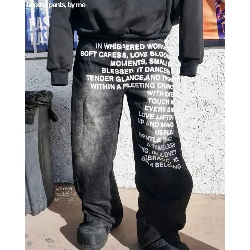 Deeptown Vintage Letter Print Women Man Jeans Y2k Harajuku Washed Wide Leg American Style Denim Pants Baggy Hip Hop Streetwear - Clothesfassion.store