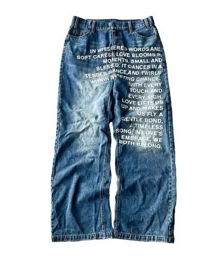 Deeptown Vintage Letter Print Women Man Jeans Y2k Harajuku Washed Wide Leg American Style Denim Pants Baggy Hip Hop Streetwear - Clothesfassion.store