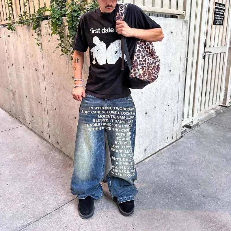 Deeptown Vintage Letter Print Women Man Jeans Y2k Harajuku Washed Wide Leg American Style Denim Pants Baggy Hip Hop Streetwear - Clothesfassion.store