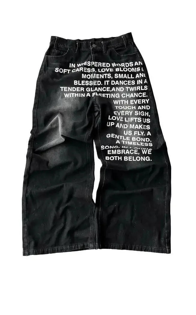 Deeptown Vintage Letter Print Women Man Jeans Y2k Harajuku Washed Wide Leg American Style Denim Pants Baggy Hip Hop Streetwear - Clothesfassion.store