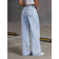 Denim Wide Leg Pants Women Jeans Embroidery High Waist Distressed Washed Mom Pockets Vintage Floor Length Trousers Streetwear - Clothesfassion.store