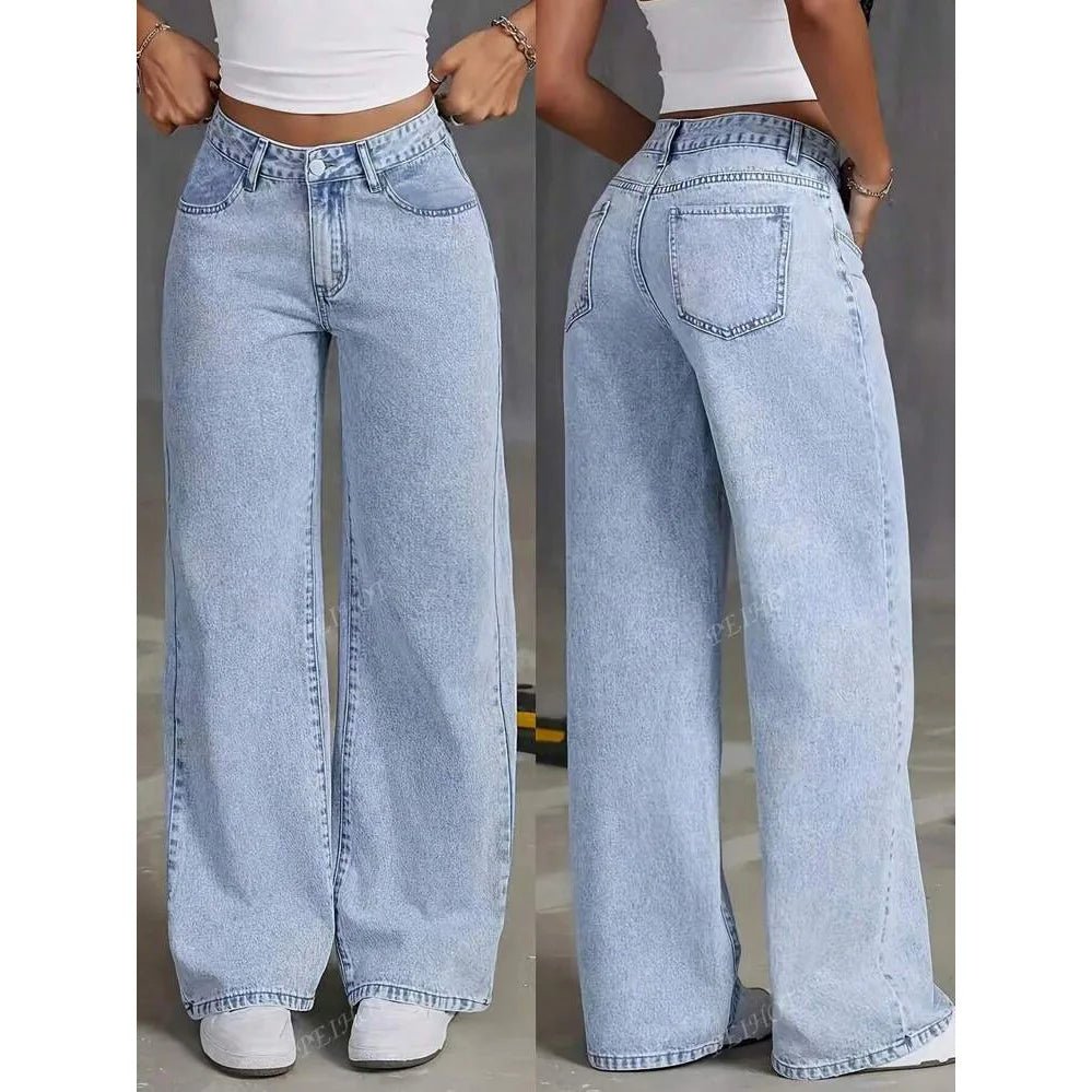 Denim Wide Leg Pants Women Jeans High Waist Straight Trousers Distressed Washed Pockets 2025 Loose Floor Length Streetwear - Clothesfassion.store