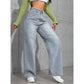 Denim Wide Leg Pants Women Jeans High Waist Straight Trousers Distressed Washed Pockets 2025 Loose Floor Length Streetwear - Clothesfassion.store