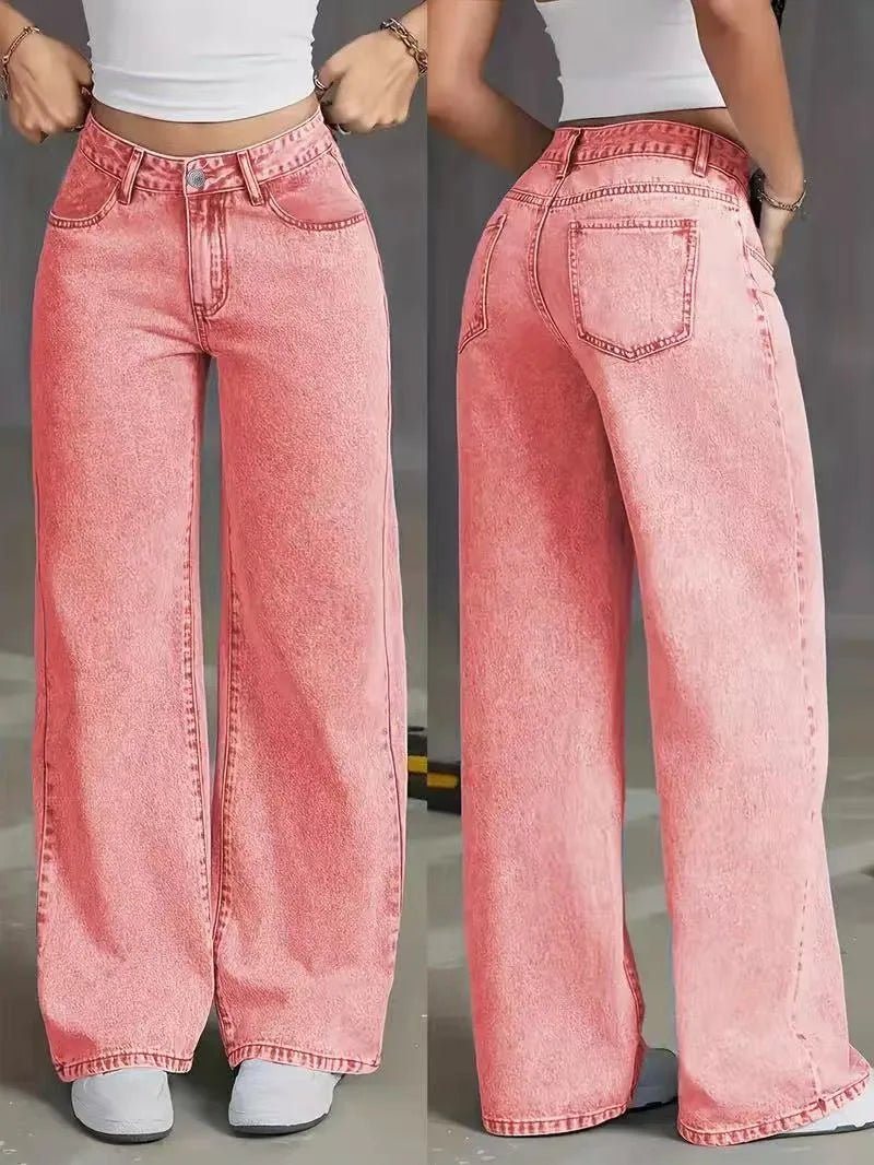 Denim Wide Leg Pants Women Jeans High Waist Straight Trousers Distressed Washed Pockets 2025 Loose Floor Length Streetwear - Clothesfassion.store