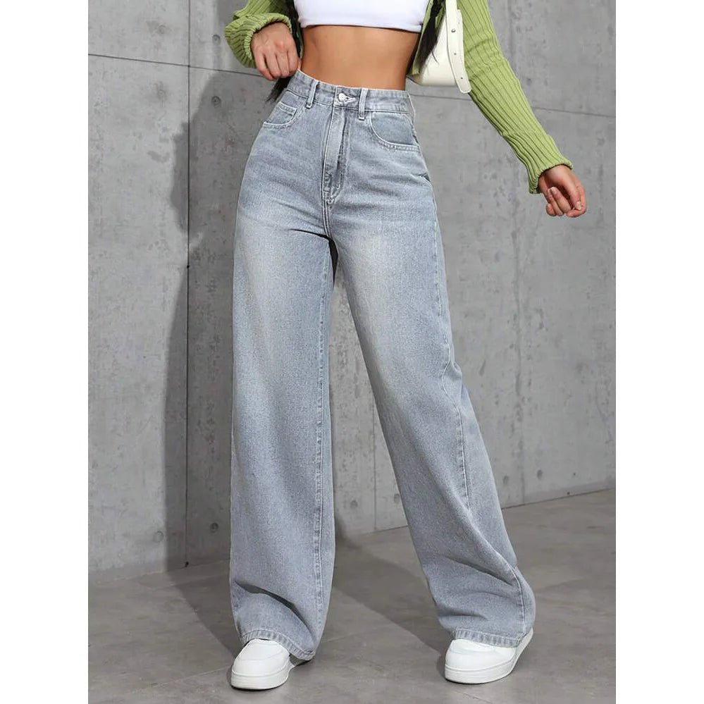 Denim Wide Leg Pants Women Jeans High Waist Straight Trousers Distressed Washed Pockets 2025 Loose Floor Length Streetwear - Clothesfassion.store