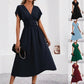 Dresses 2026 Woman Summer Solid - Color V - Neck Batwing - Sleeve Pleated Long Elegant Dress Woman Clothing Tops Skirts Y2k Clothes - Clothesfassion.store