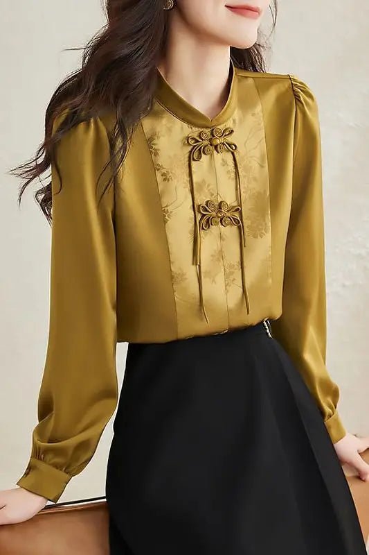 Early Spring Tops for Women Shirts for Spring Wear 2025 New French Temperament New Chinese Puff Sleeve Cardigan - Clothesfassion.store