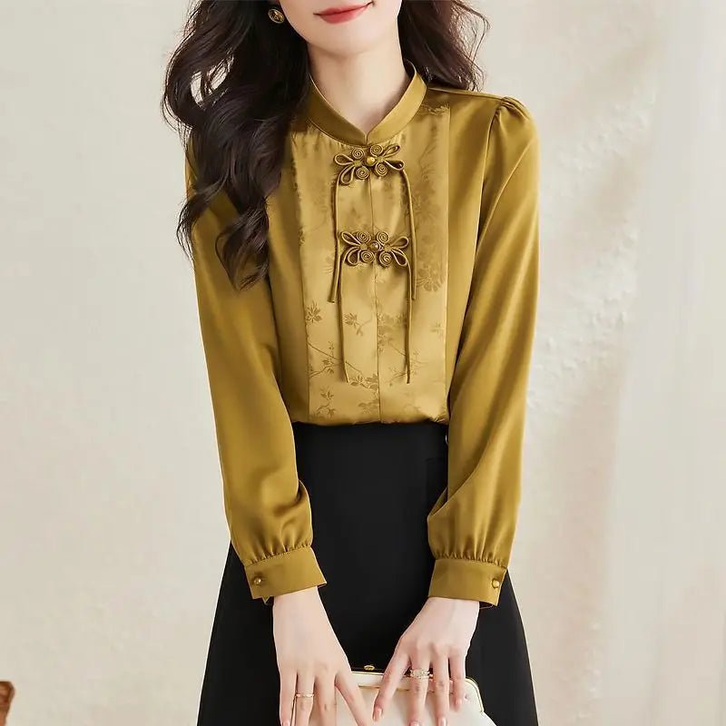 Early Spring Tops for Women Shirts for Spring Wear 2025 New French Temperament New Chinese Puff Sleeve Cardigan - Clothesfassion.store