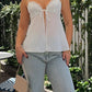 Elegant Lace Trimmed V - Neck Sleeveless Blouse with Adjustable Straps for Casual Wear or Evening Outfits - Clothesfassion.store