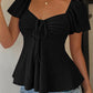 Euramerican V-neck Drawstring Tie-up Top - Clothesfassion.store