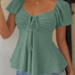 Euramerican V-neck Drawstring Tie-up Top - Clothesfassion.store
