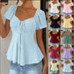 Euramerican V-neck Drawstring Tie-up Top - Clothesfassion.store