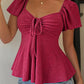 Euramerican V-neck Drawstring Tie-up Top - Clothesfassion.store