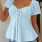 Euramerican V-neck Drawstring Tie-up Top - Clothesfassion.store