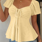 Euramerican V-neck Drawstring Tie-up Top - Clothesfassion.store