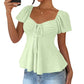 Euramerican V-neck Drawstring Tie-up Top - Clothesfassion.store