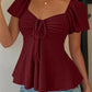 Euramerican V-neck Drawstring Tie-up Top - Clothesfassion.store