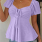 Euramerican V-neck Drawstring Tie-up Top - Clothesfassion.store