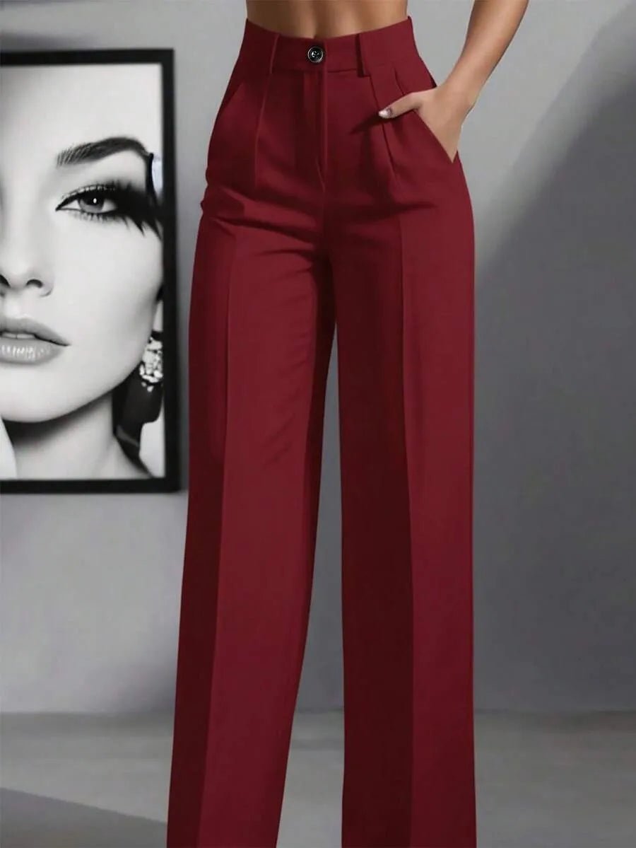 European and American cross - border spring and autumn fashion solid color casual high - waist loose work trousers with pockets - Clothesfassion.store