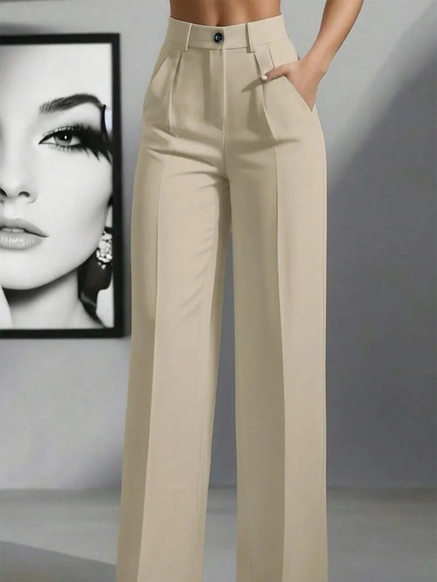 European and American cross - border spring and autumn fashion solid color casual high - waist loose work trousers with pockets - Clothesfassion.store