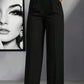 European and American cross - border spring and autumn fashion solid color casual high - waist loose work trousers with pockets - Clothesfassion.store