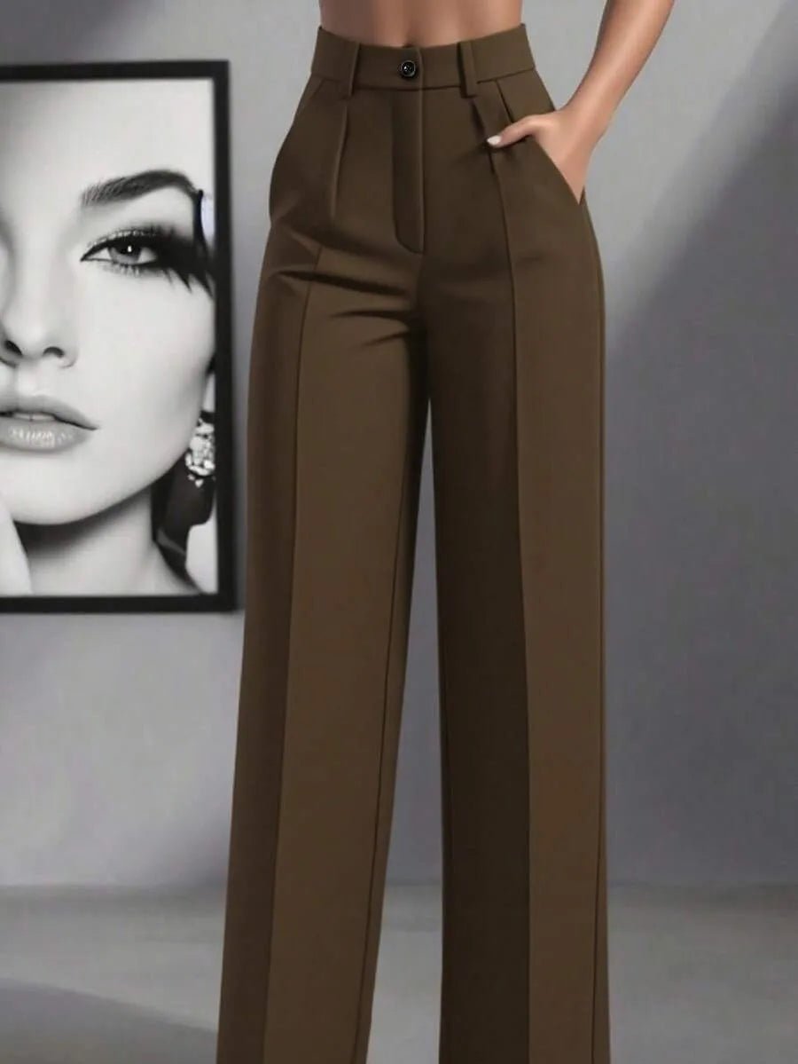 European and American cross - border spring and autumn fashion solid color casual high - waist loose work trousers with pockets - Clothesfassion.store
