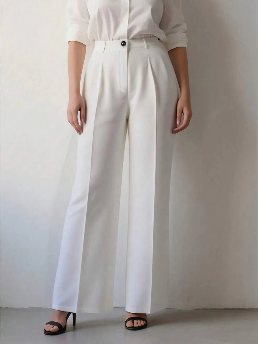 European and American cross - border spring and autumn fashion solid color casual high - waist loose work trousers with pockets - Clothesfassion.store