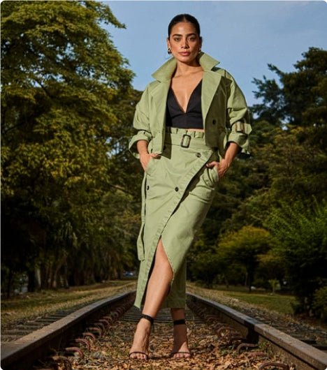 European And American Leisure Workwear Elegant Button Belt Suit Skirt - Clothesfassion.store