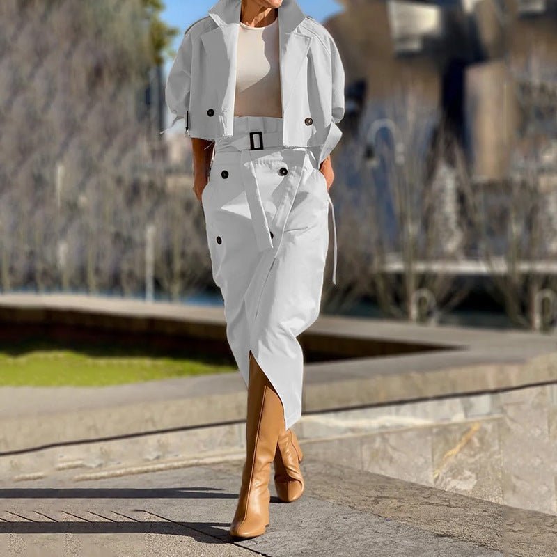 European And American Leisure Workwear Elegant Button Belt Suit Skirt - Clothesfassion.store