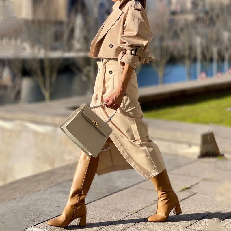 European And American Leisure Workwear Elegant Button Belt Suit Skirt - Clothesfassion.store