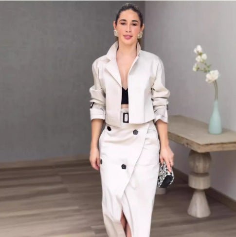 European And American Leisure Workwear Elegant Button Belt Suit Skirt - Clothesfassion.store