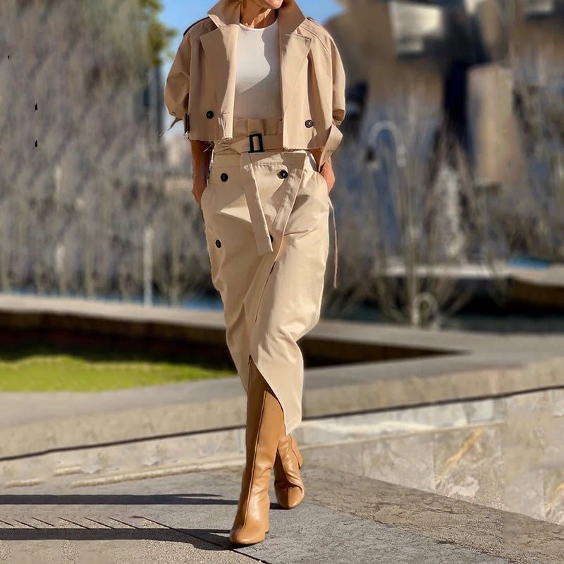 European And American Leisure Workwear Elegant Button Belt Suit Skirt - Clothesfassion.store