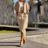 European And American Leisure Workwear Elegant Button Belt Suit Skirt - Clothesfassion.store
