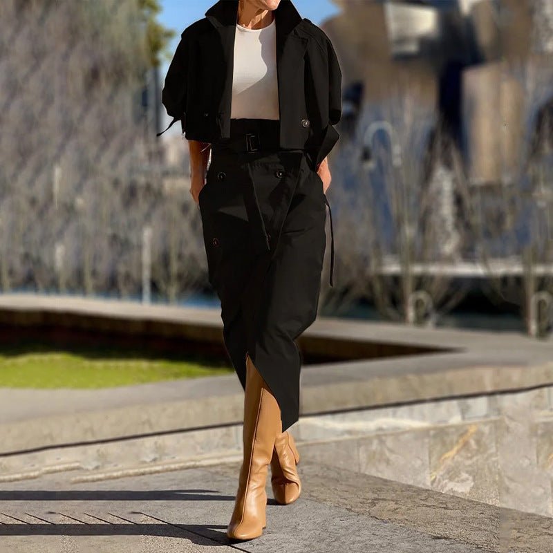 European And American Leisure Workwear Elegant Button Belt Suit Skirt - Clothesfassion.store