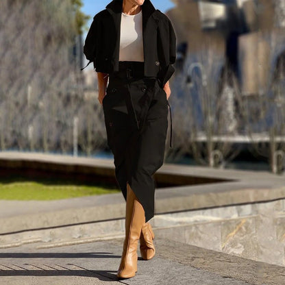 European And American Leisure Workwear Elegant Button Belt Suit Skirt - Clothesfassion.store