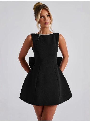 Fashion Big - Bowed Pearls Backless Dress Summer Slim Sleeveless A - line Dresses For Party Evening Women's Clothing - Clothesfassion.store