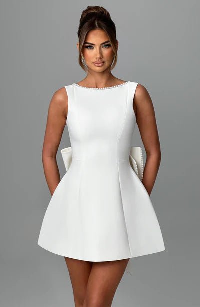 Fashion Big - Bowed Pearls Backless Dress Summer Slim Sleeveless A - line Dresses For Party Evening Women's Clothing - Clothesfassion.store