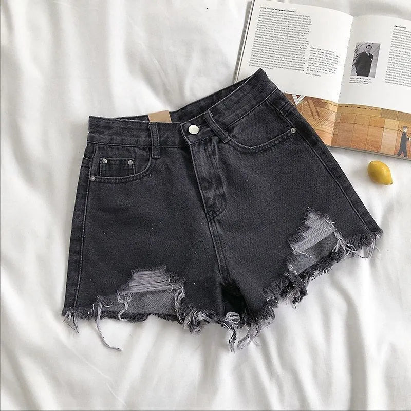 Fashion Casual Tassel Ripped Shorts Women 2026 Summer High Waist Denim Jeans Y2K Hot Pants Streetwear Korean Blue Cowboy Shorts - Clothesfassion.store