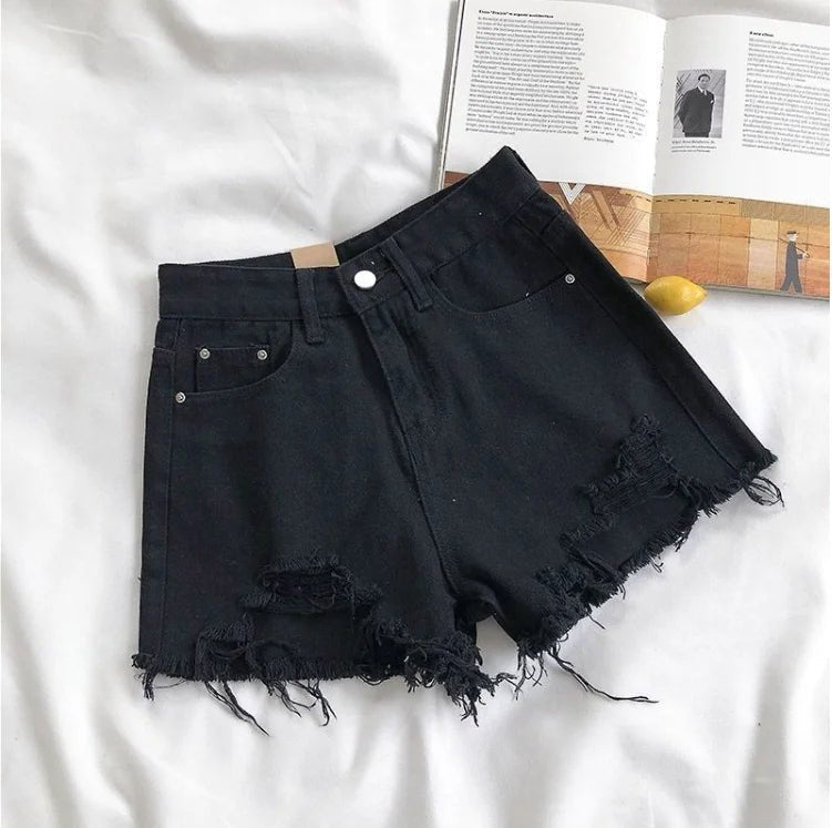 Fashion Casual Tassel Ripped Shorts Women 2026 Summer High Waist Denim Jeans Y2K Hot Pants Streetwear Korean Blue Cowboy Shorts - Clothesfassion.store