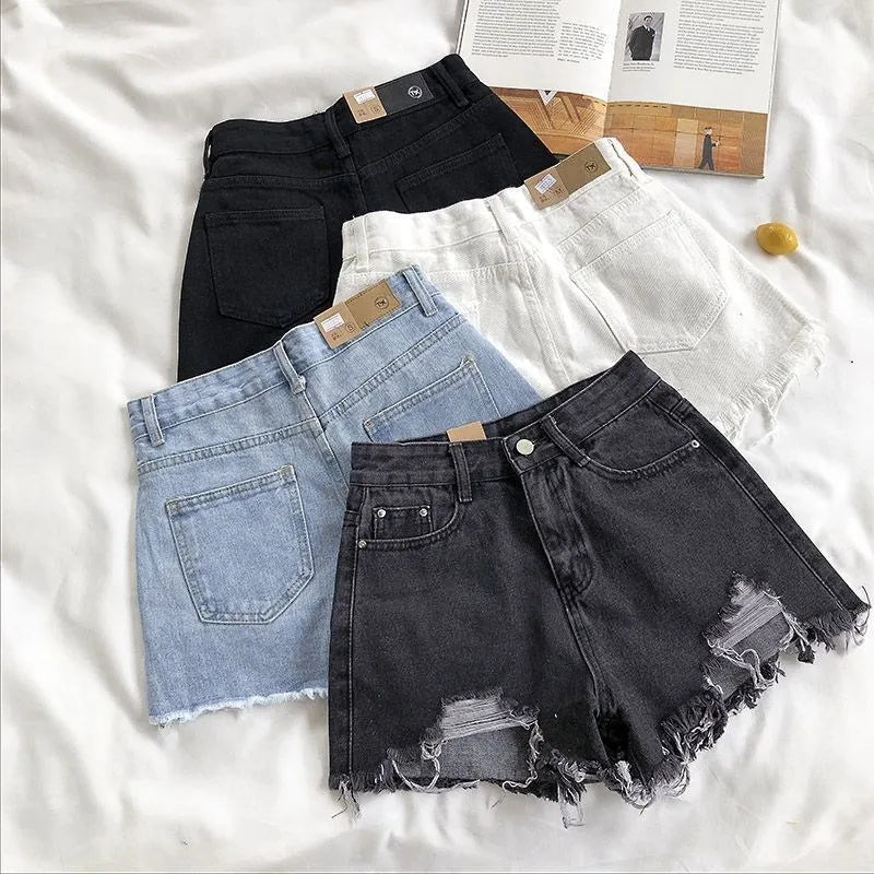 Fashion Casual Tassel Ripped Shorts Women 2026 Summer High Waist Denim Jeans Y2K Hot Pants Streetwear Korean Blue Cowboy Shorts - Clothesfassion.store