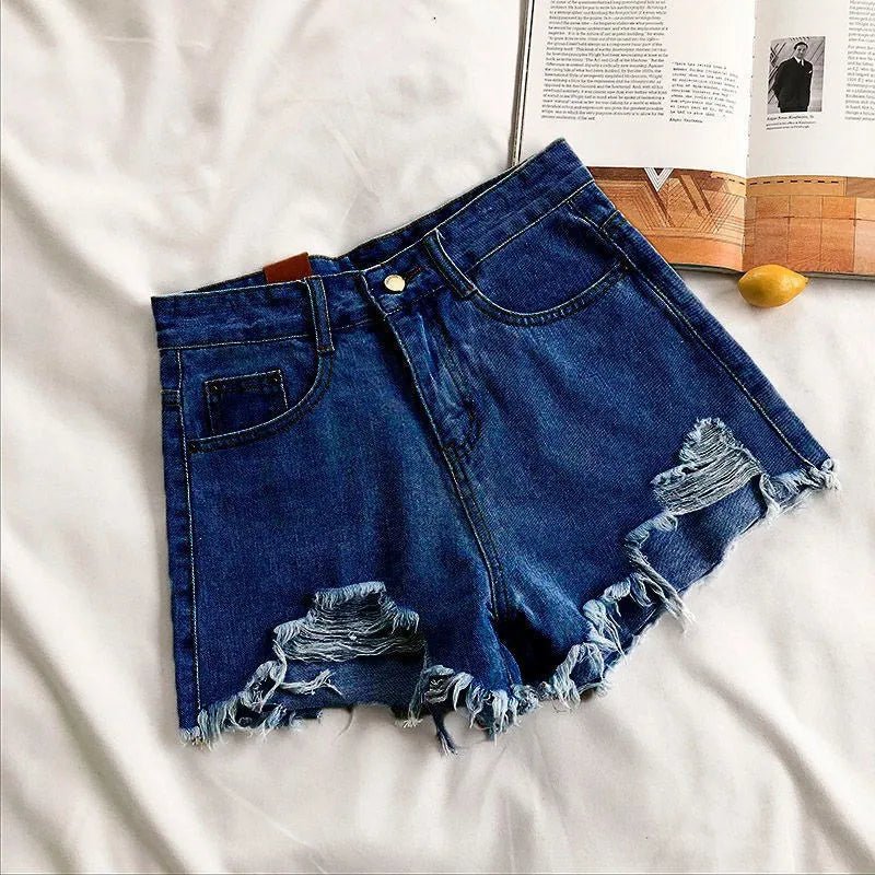 Fashion Casual Tassel Ripped Shorts Women 2026 Summer High Waist Denim Jeans Y2K Hot Pants Streetwear Korean Blue Cowboy Shorts - Clothesfassion.store