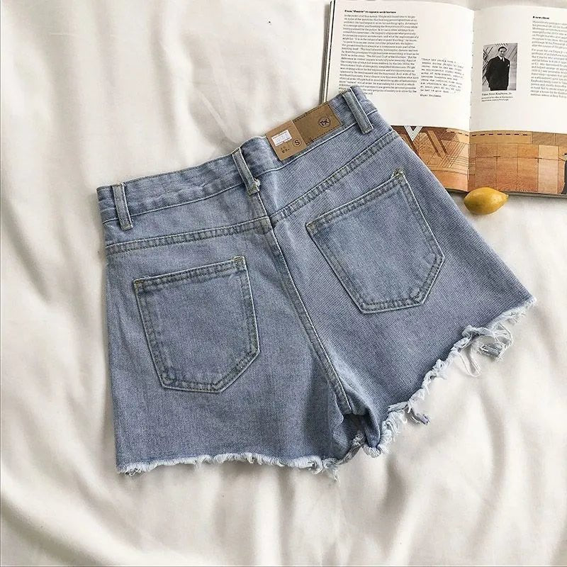 Fashion Casual Tassel Ripped Shorts Women 2026 Summer High Waist Denim Jeans Y2K Hot Pants Streetwear Korean Blue Cowboy Shorts - Clothesfassion.store