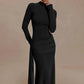 Fashion Hight Waist Solid Women Dress Casual Draped Slim Long Party Dress Elegant Half High Collar Long Sleeve Evening Gowns - Clothesfassion.store