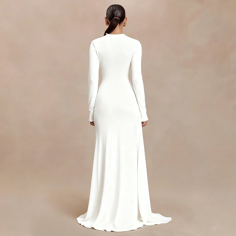 Fashion Hight Waist Solid Women Dress Casual Draped Slim Long Party Dress Elegant Half High Collar Long Sleeve Evening Gowns - Clothesfassion.store