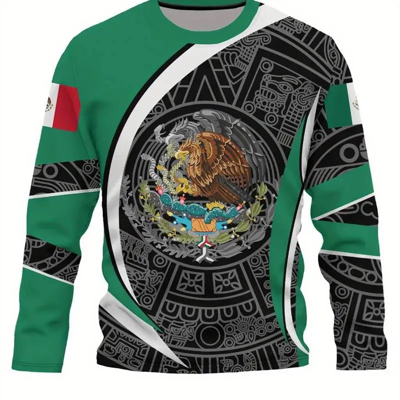 Fashion Mexican Flag T-Shirts Mexico 3D Print Men Woman Long Sleeve T Shirt Streetwear Oversized Harajuku Kids Tees Top Clothing - Clothesfassion.store